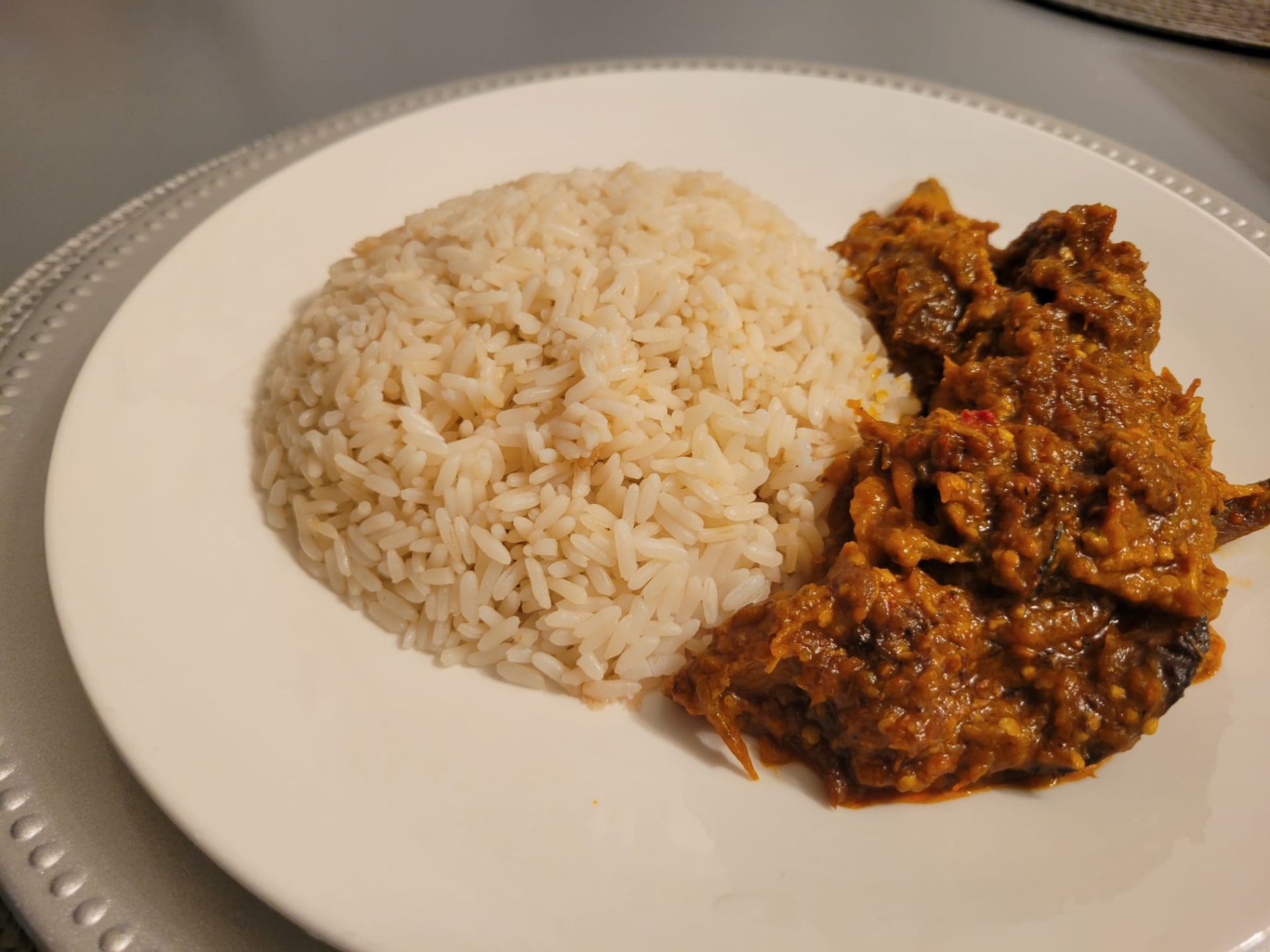 White rice with rich stew